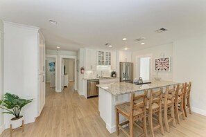 Fridge, microwave, dishwasher, coffee/tea maker