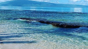 En la playa, camastros y toallas de playa