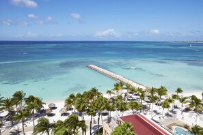 On the beach, sun-loungers, beach towels