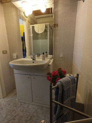 Sèche-cheveux, serviettes fournies, savon, shampoing