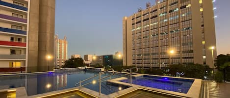 Outdoor pool, pool loungers