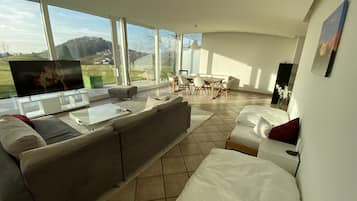 Smart TV, chimenea, videojuegos y videoteca