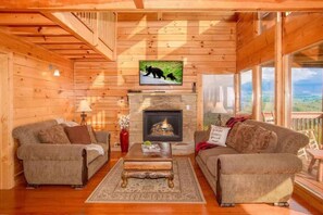Smart TV, fireplace, DVD player, foosball