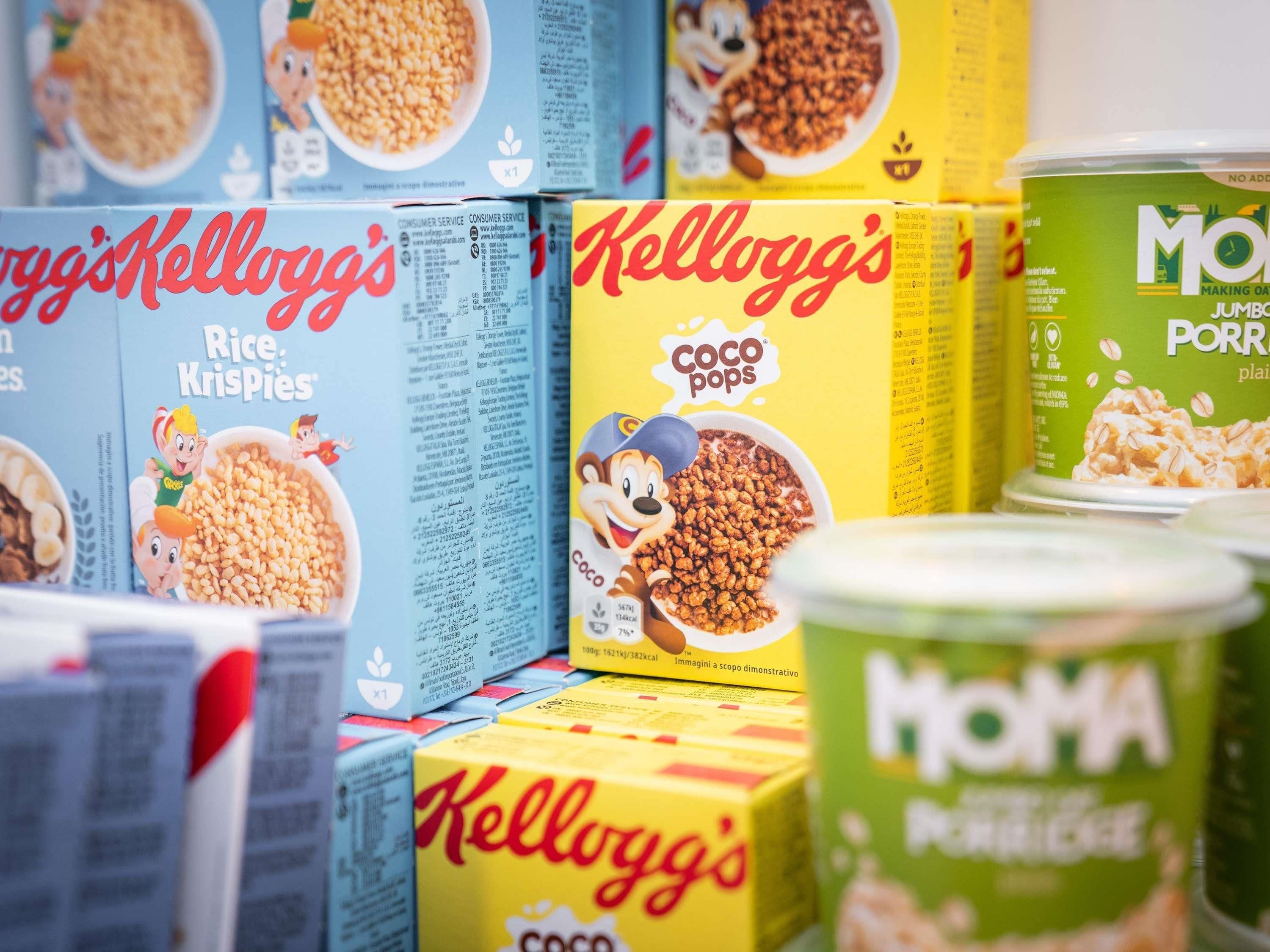 Cornflakes dozen, waaronder Kellogg's Rice Krispies en Coco Pops.