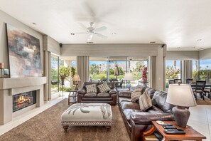 Smart TV, fireplace, video games, DVD player