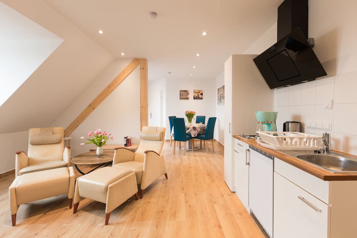 Apartment, 1 Bedroom | Bathroom | Shower, free toiletries, hair dryer, heated floors