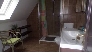 Hair dryer, towels, toilet paper