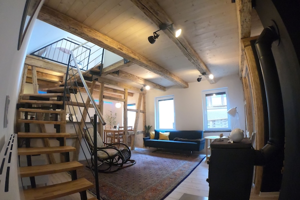 Smart TV, fireplace, books, video library
