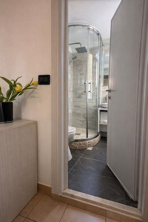 Kamar Double Comfort untuk 1 Orang | Kamar mandi | Shower, shower pijat air, pengering rambut, dan handuk