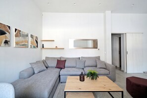 City Apartment, 2 Bedrooms, Patio, Ground Floor | Living room | 42-inch flat-screen TV with cable channels, TV - Poseidon Residence (Athens)