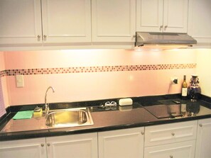 Fridge, microwave, stovetop, toaster