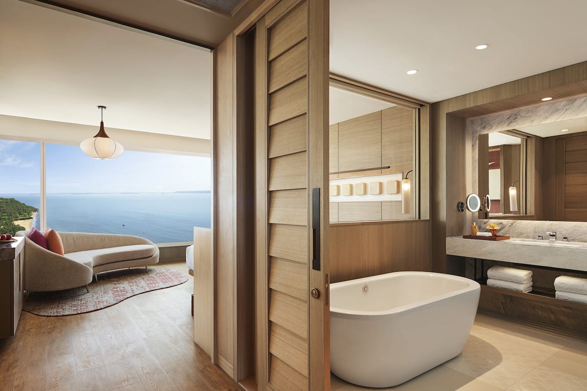 rainfall showerhead, eco-friendly toiletries, hair dryer, bathrobes