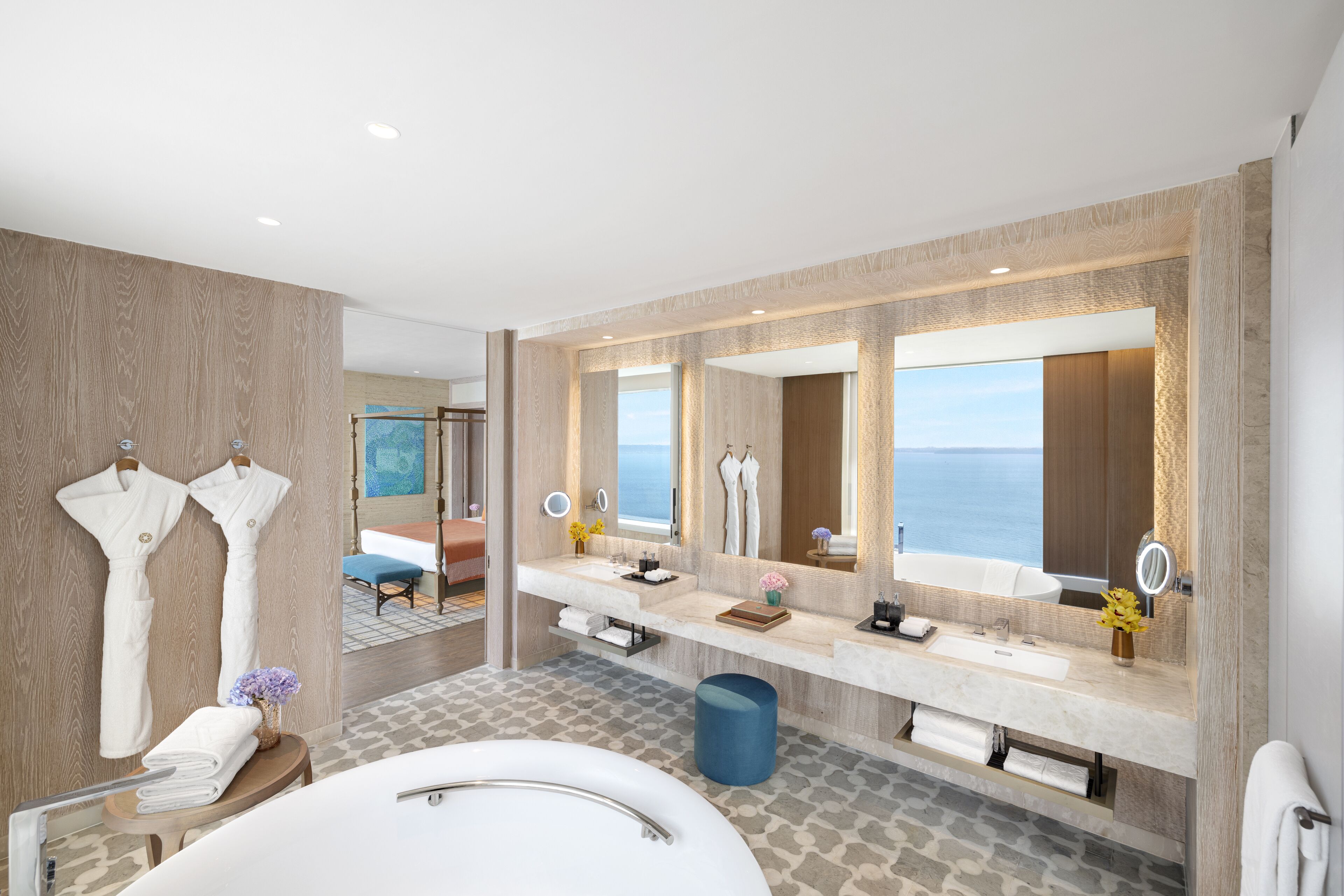 presidential room | bathroom | rainfall showerhead, eco-friendly toiletries, hair dryer, bathrobes