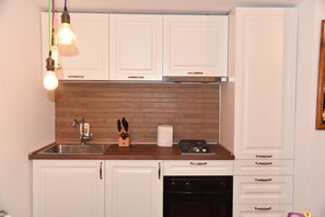 Fridge, oven, stovetop, coffee/tea maker