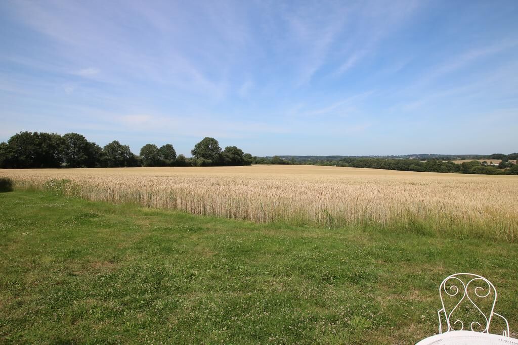 A field with a chair in the foreground.