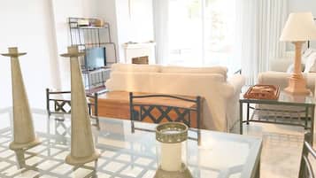 Apartamento (3 Bedrooms) | Zona de estar | Una televisión, una chimenea