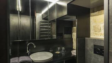 Douche, sèche-cheveux, serviettes fournies, papier toilette