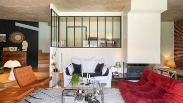 Télévision, cheminée, jeux vidéo, livres