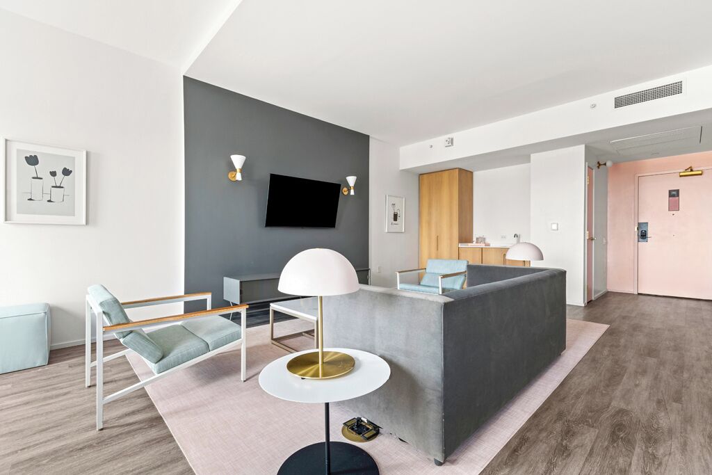 suite, 1 king bed with sofa bed, accessible, balcony | 1 bedroom, premium bedding, down duvets, minibar