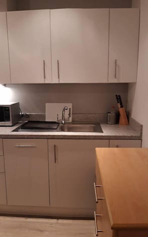 Apartamento, 1 habitación | Cocina privada | Frigorífico grande, microondas, horno y placa de cocina
