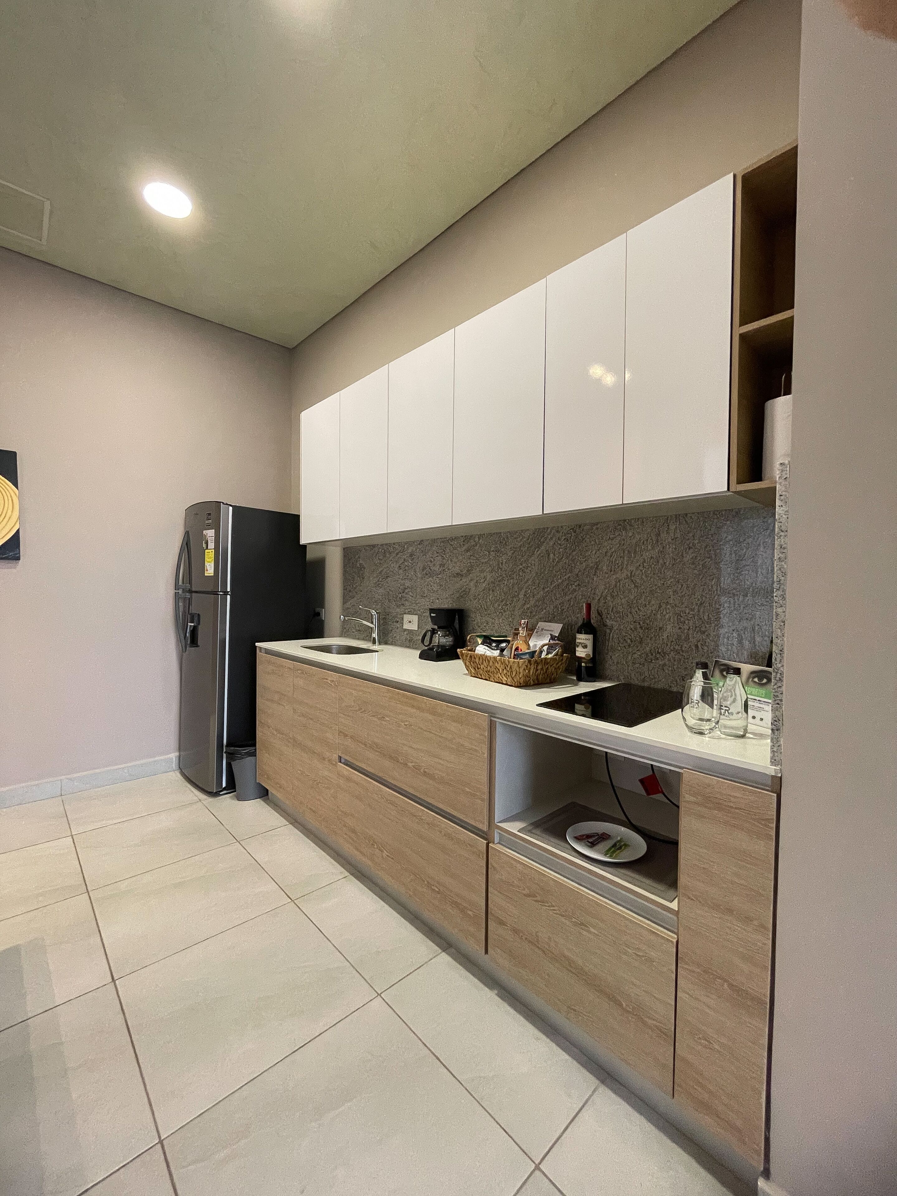 premium suite | private kitchen | full-sized fridge, coffee/tea maker, cookware/dishes/utensils