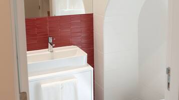 Habitación con 2 camas individuales | Baño | Ducha, artículos de higiene personal gratuitos y secador de pelo