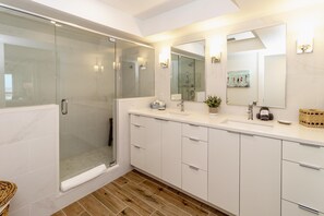 Hair dryer, towels, soap