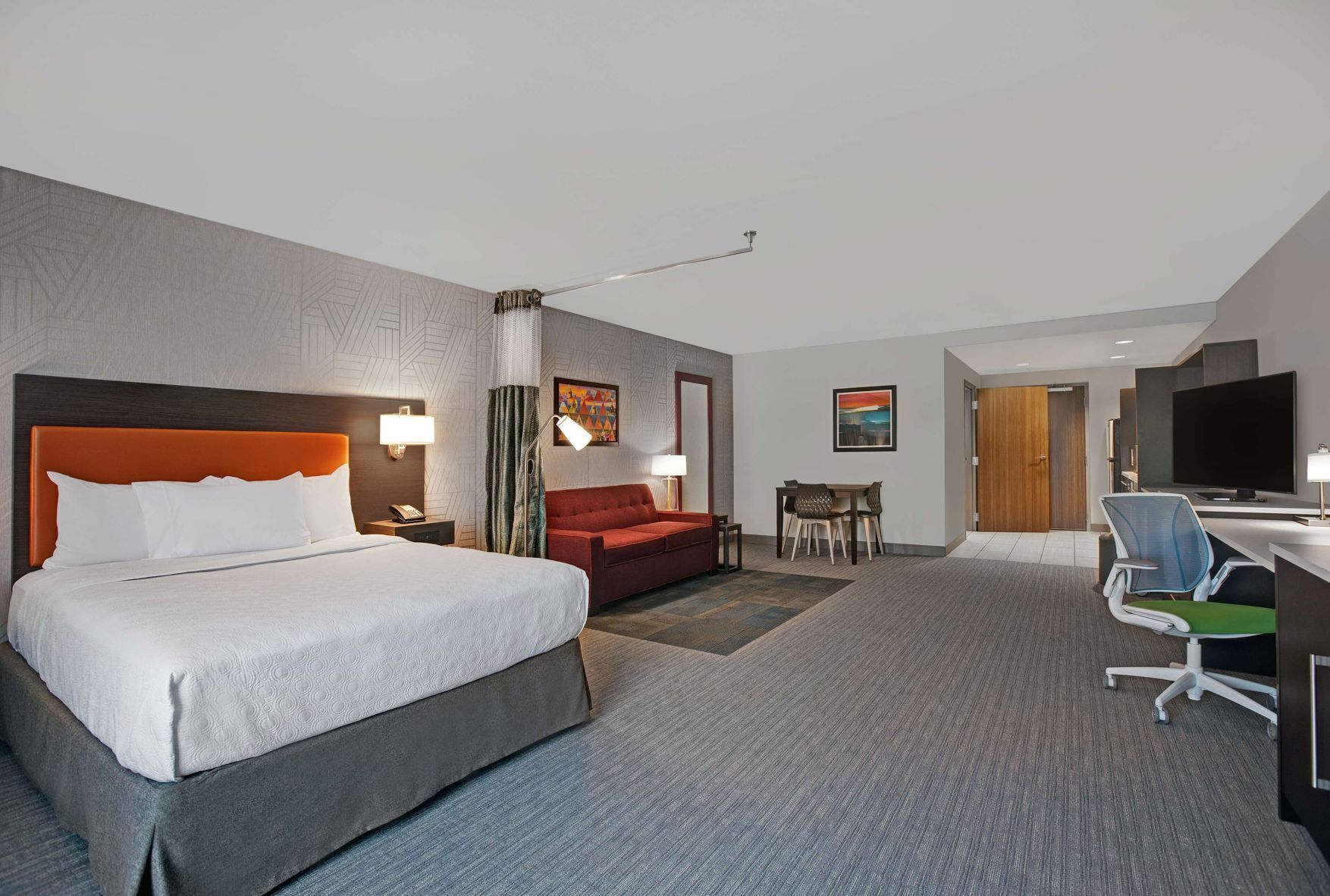 In-room safe, desk, laptop workspace, blackout curtains