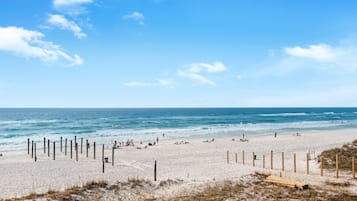 On the beach, sun loungers