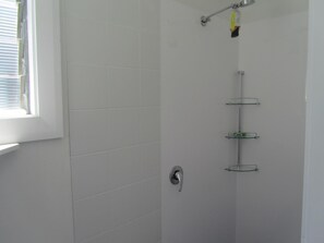 Shower, free toiletries, hair dryer