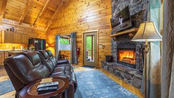 Smart TV, fireplace, video games, DVD player
