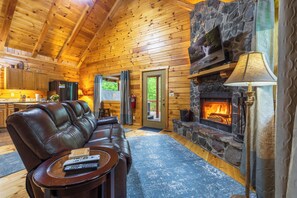 Smart TV, fireplace, video games, DVD player