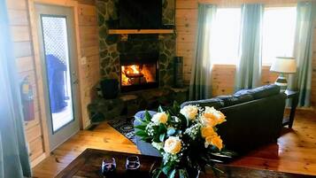 Smart TV, fireplace, video games, DVD player