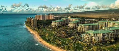 On the beach, sun loungers, beach towels