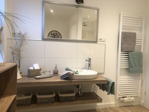 Shower, towels, toilet paper