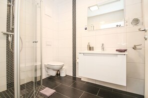 Shower, hair dryer, toilet paper