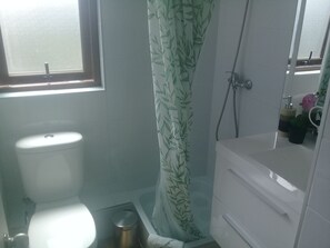 Executive Apartment | Bathroom | Shower, rainfall showerhead, hair dryer, towels