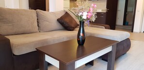 Departamento de lujo | Sala de estar | Televisión de plasma de 35 pulgadas con canales por cable y televisión 