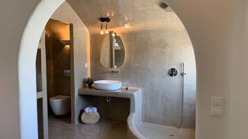 Deluxe Villa, 2 Bedrooms, Beachfront | Bathroom | Shower, hydromassage showerhead, designer toiletries, hair dryer