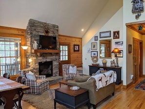 TV, fireplace