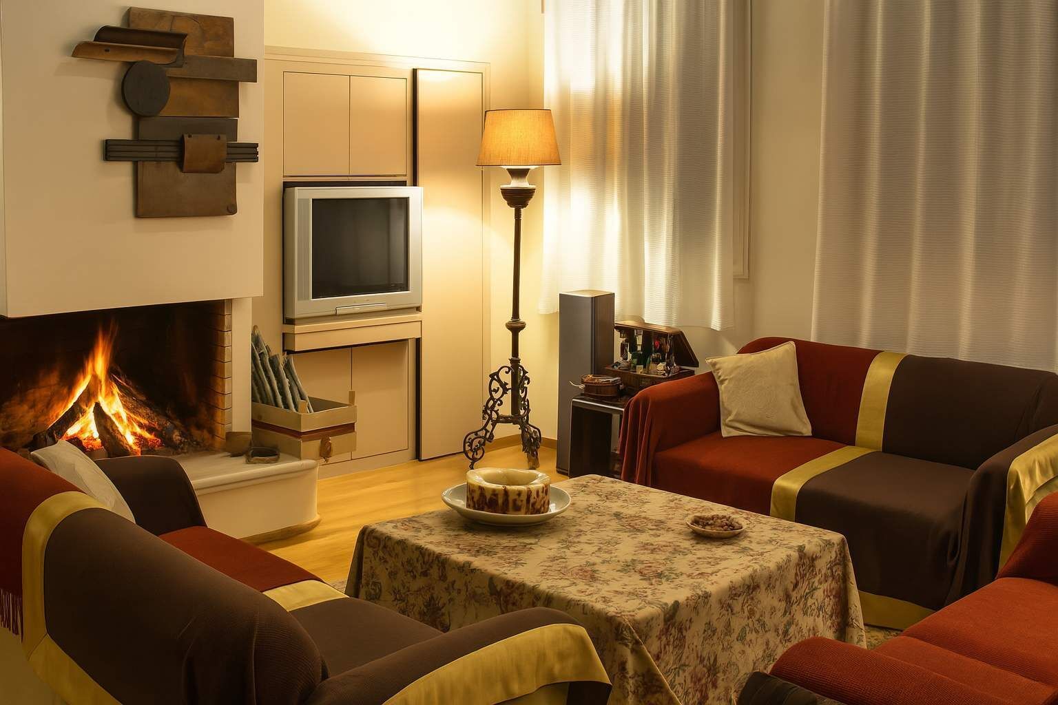 Fernseher, Kamin, Arbeitsbereiche