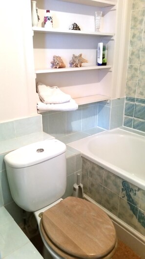 Duschwanne, Haartrockner, Handtücher, Toilettenpapier