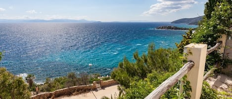 On the beach, sun loungers