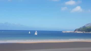 En la playa y camastros