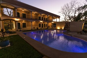 Outdoor pool, open 8:00 AM to 8:00 PM, sun loungers