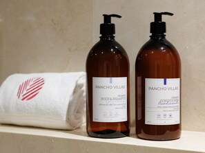 Douche, sèche-cheveux, serviettes fournies