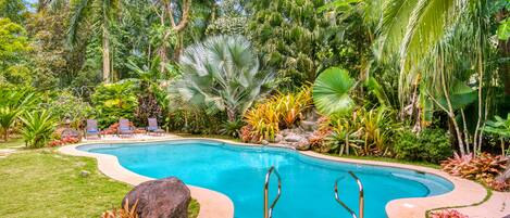 Outdoor pool, open 6:00 AM to 7:00 PM, sun loungers