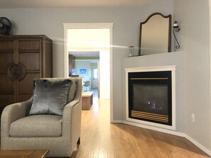 Älytelevisio, takka, kirjoja