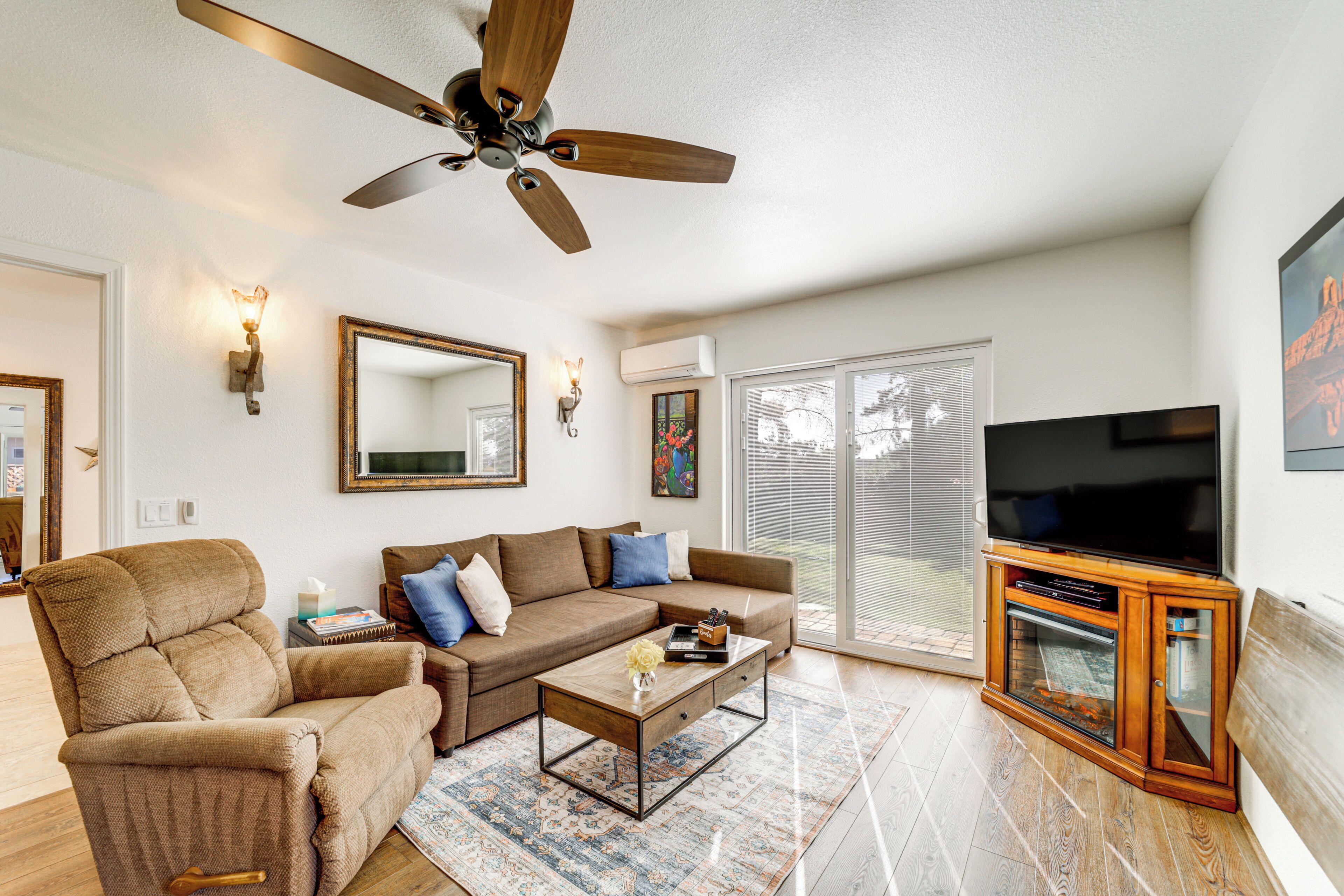 TV, fireplace, DVD player, books