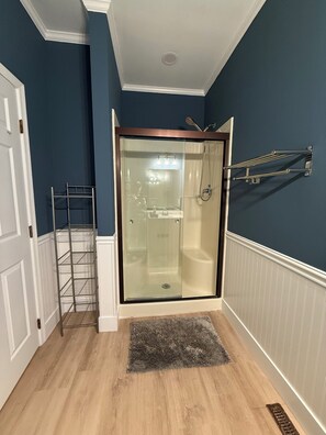 Shower, jetted tub, hair dryer